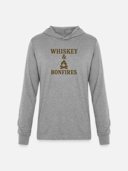 Whiskey & Bonfires Rustic Camp Graphic - Unisex Long Sleeve Hoodie Shirt - heather grey