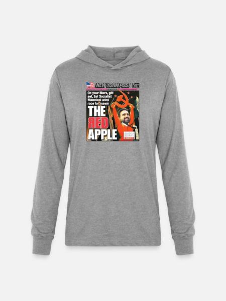 The Red Apple New York Post Zohran Mamdani  - Unisex Long Sleeve Hoodie Shirt - heather grey