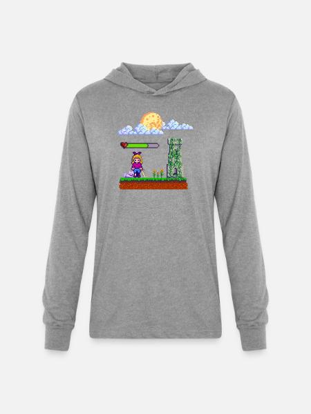Pixel Heroine Art Design - Unisex Long Sleeve Hoodie Shirt - heather grey