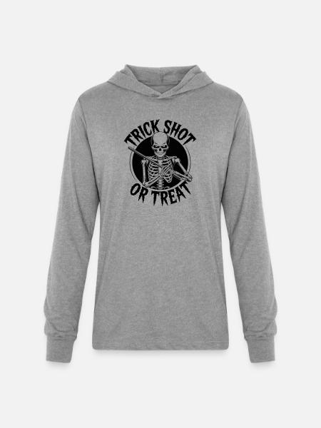 Trick Shot or Treat Skeleton - Unisex Long Sleeve Hoodie Shirt - heather grey