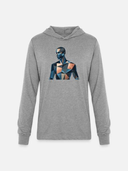 Blue Low-Poly Portrait - Unisex Long Sleeve Hoodie Shirt - heather grey