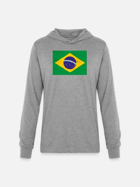Brazil Flag Rustic Emblem - Unisex Long Sleeve Hoodie Shirt - heather grey