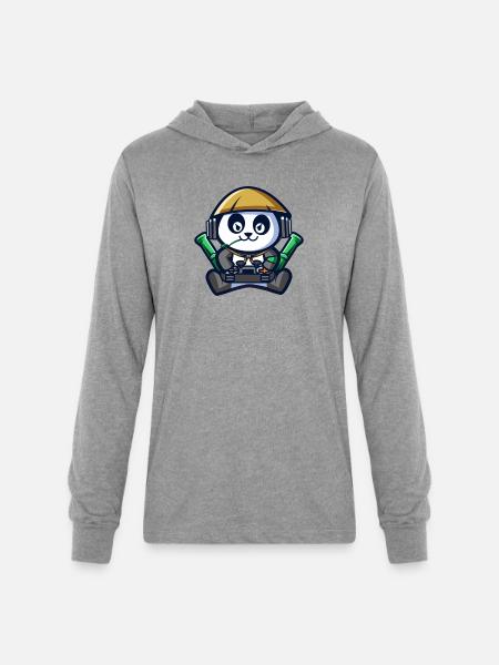 Panda Astronaut Gamer - Unisex Long Sleeve Hoodie Shirt - heather grey