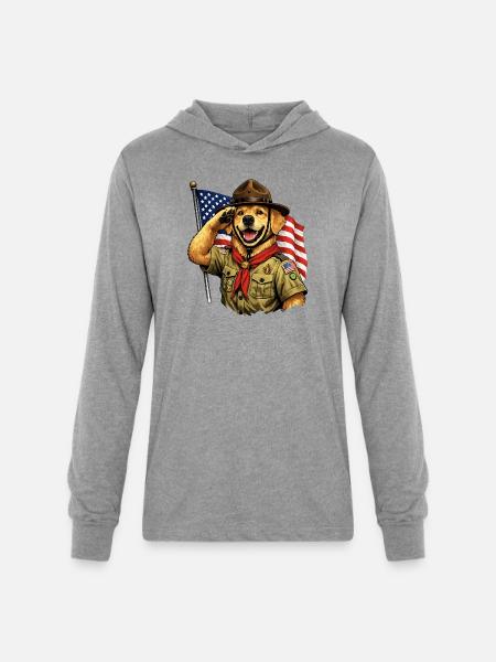Patriotic Pup Scout Salute - Unisex Long Sleeve Hoodie Shirt - heather grey