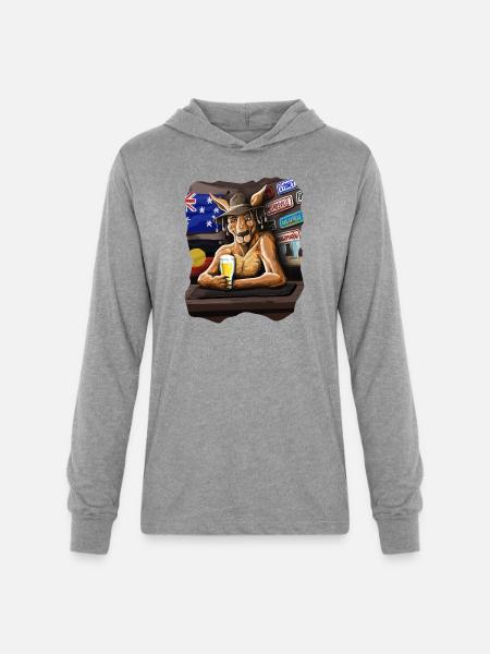 AUSSIE PUB ROO - Unisex Long Sleeve Hoodie Shirt - heather grey