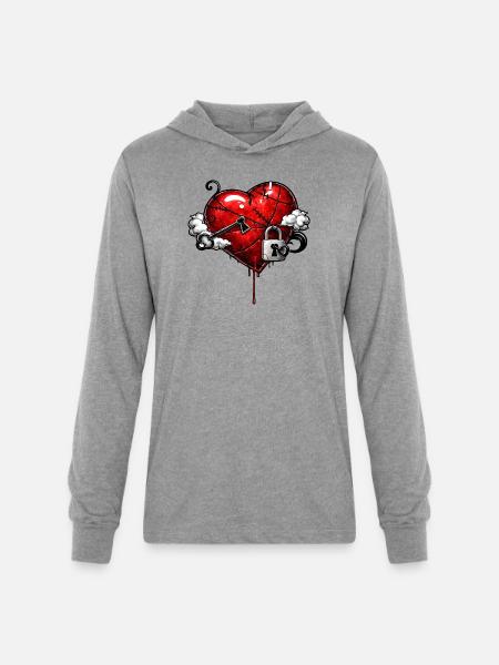 Scarred Heart with Lock - Unisex Long Sleeve Hoodie Shirt - heather grey