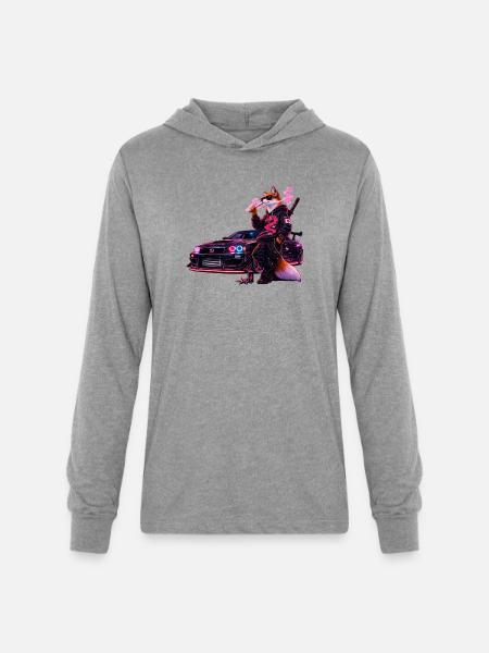 Neon Fox Racer - Unisex Long Sleeve Hoodie Shirt - heather grey