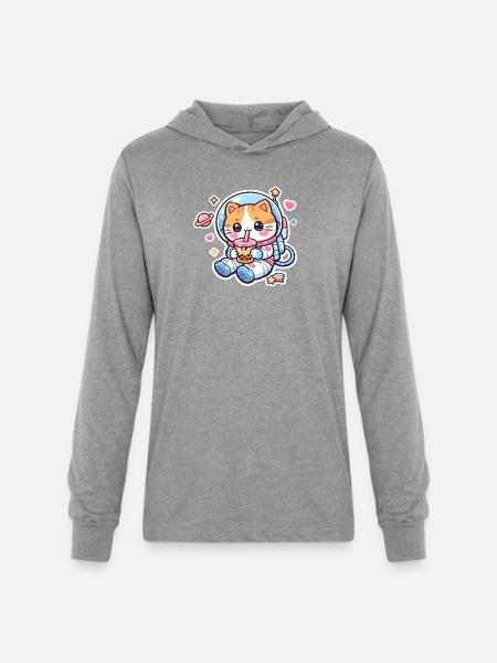 Cosmic Kitty Bubble Tea - Unisex Long Sleeve Hoodie Shirt - heather grey
