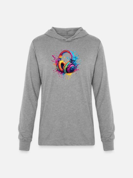 Neon Splash Headphones Art - Unisex Long Sleeve Hoodie Shirt - heather grey