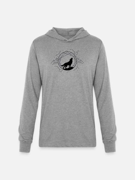 Lone Wolf Under Constellations - Unisex Long Sleeve Hoodie Shirt - heather grey