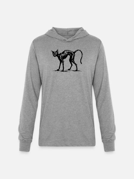 Spooky Black Cat : Charcoal Sketch - Unisex Long Sleeve Hoodie Shirt - heather grey