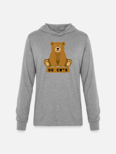 So Cute Bear Illustration - Unisex Long Sleeve Hoodie Shirt - heather grey