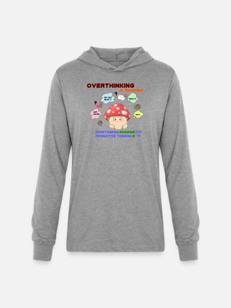 Overthinking Mushroom In Progress - Unisex Long Sleeve Hoodie Shirt - heather grey