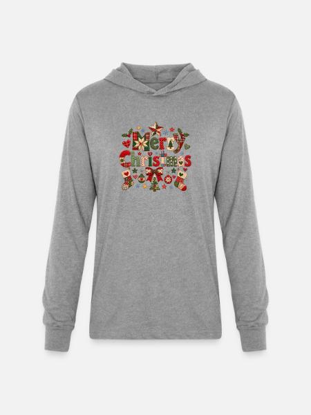 Merry Christmas Quilted Patchwork - Unisex Long Sleeve Hoodie Shirt - heather grey