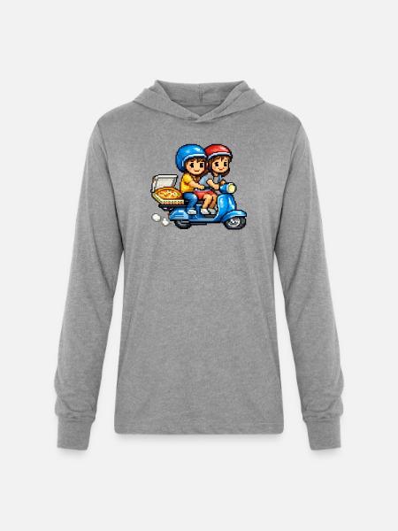 Boy and Girl on Vespa with Pizza! - Unisex Long Sleeve Hoodie Shirt - heather grey