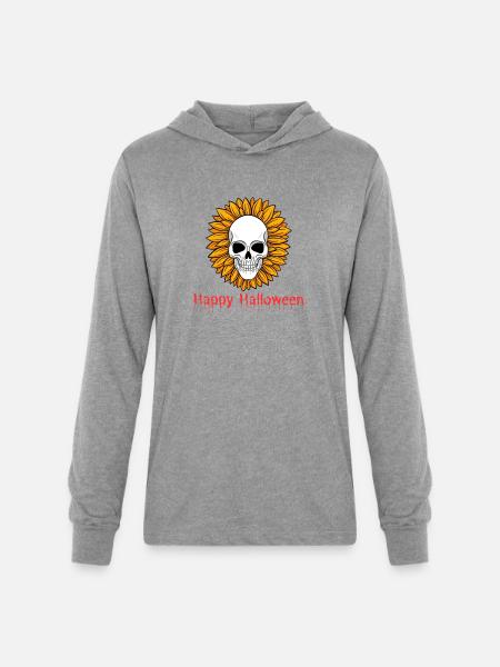 Sunflower Skull Halloween Tee - Unisex Long Sleeve Hoodie Shirt - heather grey