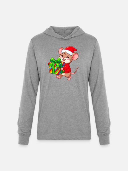 Cheerful Holiday Mouse Gift - Unisex Long Sleeve Hoodie Shirt - heather grey