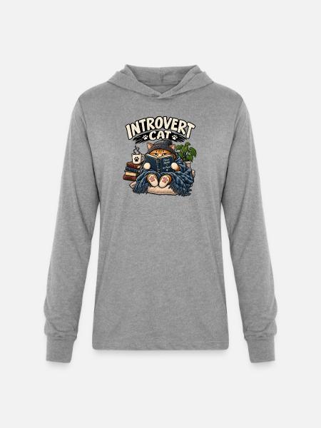 Introvert Cat Cozy Reader - Unisex Long Sleeve Hoodie Shirt - heather grey