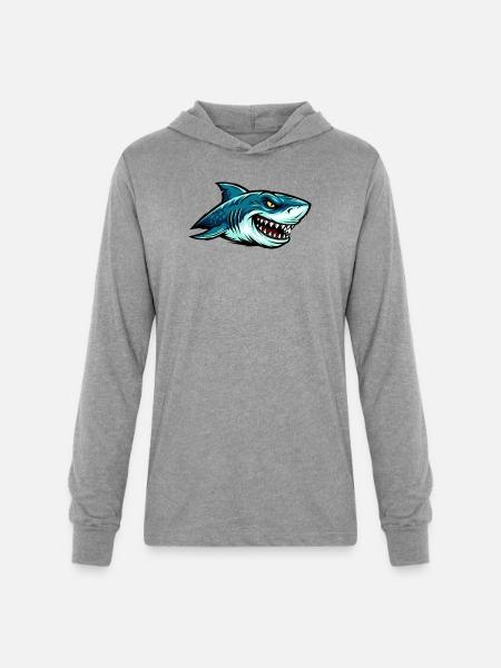 Shark Fury Illustration - Unisex Long Sleeve Hoodie Shirt - heather grey