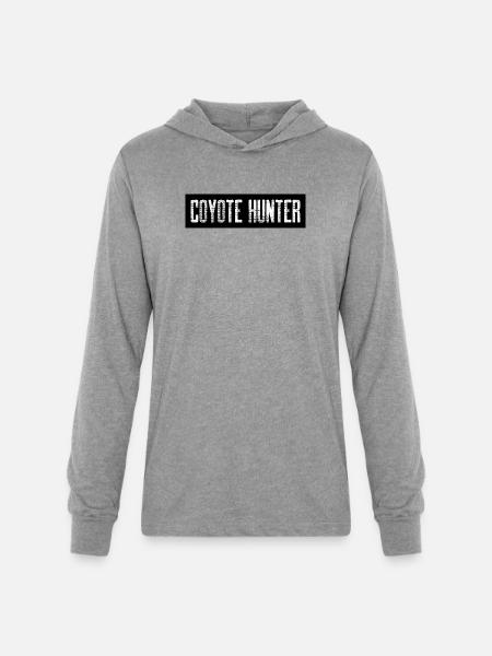 Coyote Hunter; Black with White - Unisex Long Sleeve Hoodie Shirt - heather grey