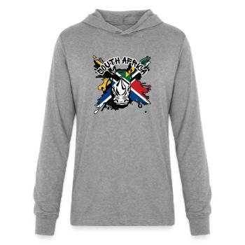 South Africa Rhino - Unisex Long Sleeve Hoodie Shirt - heather grey - Front - AI Model Female 172 light (172cm) & AI Model Male 178 light (178cm)