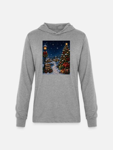 Snowlit Christmas Village - Unisex Long Sleeve Hoodie Shirt - heather grey