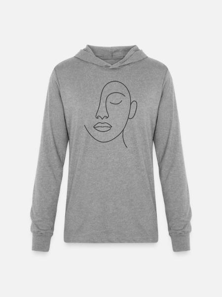 Minimal Line Portrait - Unisex Long Sleeve Hoodie Shirt - heather grey