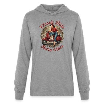 Classic Ride - Unisex Long Sleeve Hoodie Shirt - heather grey - Front - AI Model Female 172 light (172cm) & AI Model Male 178 light (178cm)