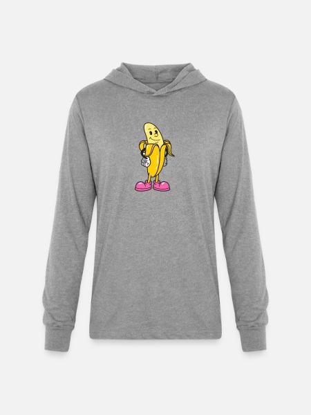 Banana Mascot in Pink Sneakers - Unisex Long Sleeve Hoodie Shirt - heather grey