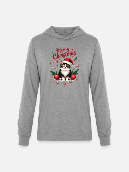 Meowy Christmas - Unisex Long Sleeve Hoodie Shirt - heather grey