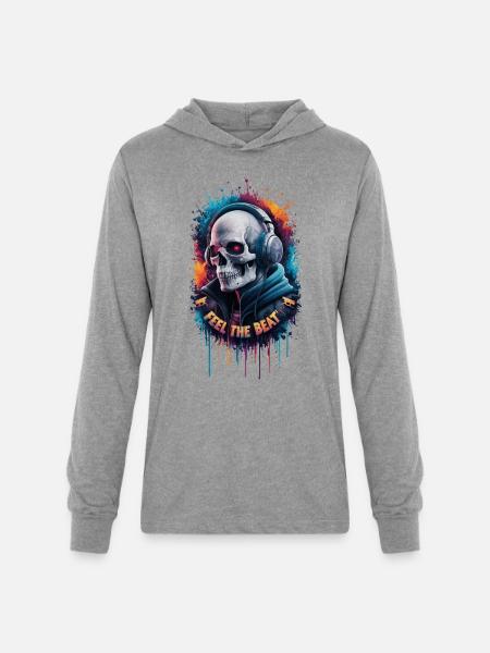 Skull Beats Neon Splash - Unisex Long Sleeve Hoodie Shirt - heather grey
