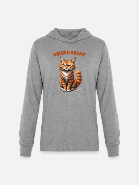Golden Grump Cat - Unisex Long Sleeve Hoodie Shirt - heather grey