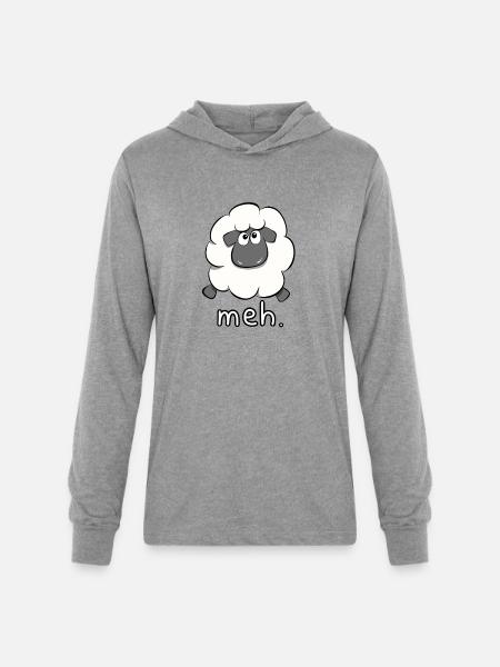 Meh Sheep Cartoon - Unisex Long Sleeve Hoodie Shirt - heather grey