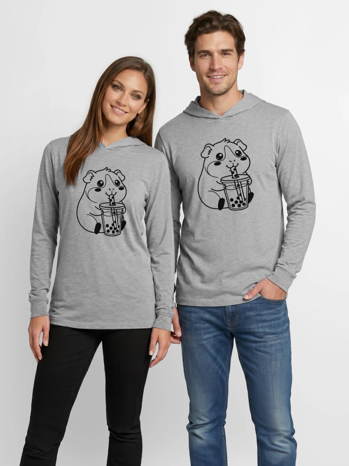 bubble tea - Unisex Long Sleeve Hoodie Shirt - heather grey - Front - AI Model Female 172 light (172cm) & AI Model Male 178 light (178cm)