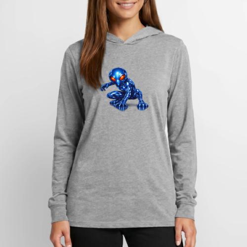 Blue Alien Crouch - Unisex Long Sleeve Hoodie Shirt