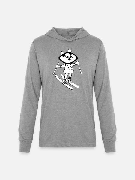 Black fractal cat skiing - Unisex Long Sleeve Hoodie Shirt - heather grey