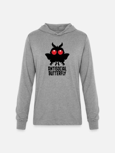 Antisocial Butterfly Mothman Cryptid - Unisex Long Sleeve Hoodie Shirt - heather grey