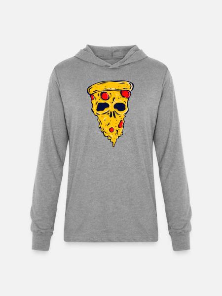 Neon Skull Pizza Slice - Unisex Long Sleeve Hoodie Shirt - heather grey