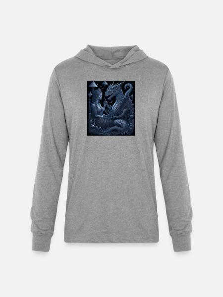 Moonlit Dragon Guardian - Unisex Long Sleeve Hoodie Shirt - heather grey
