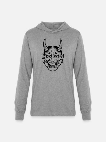 japanese demon mask - Unisex Long Sleeve Hoodie Shirt - heather grey