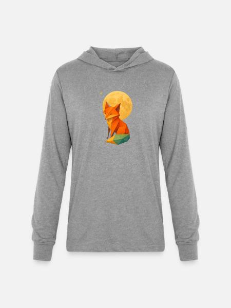 Low-Poly Fox Moonlit Night - Unisex Long Sleeve Hoodie Shirt - heather grey