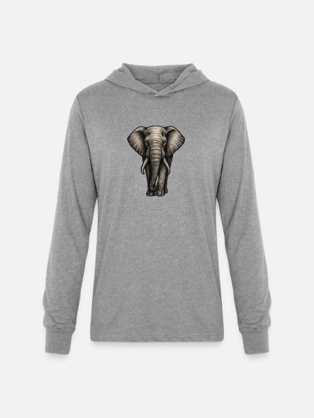 Charcoal Elephant Portrait - Unisex Long Sleeve Hoodie Shirt - heather grey