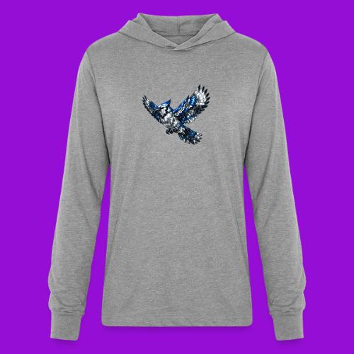 Silver Blue Jay in Flight - Unisex Long Sleeve Hoodie Shirt