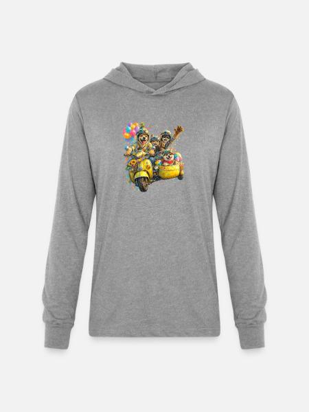 Puptastic Parade on Yellow Scooter - Unisex Long Sleeve Hoodie Shirt - heather grey