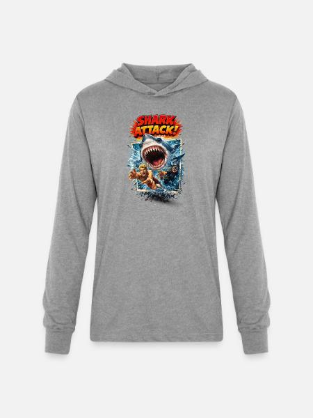 Shark Attack Retro Comic Splash - Unisex Long Sleeve Hoodie Shirt - heather grey