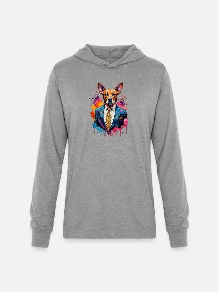 Dog in suit - Unisex Long Sleeve Hoodie Shirt - heather grey