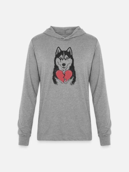 Husky Crying Broken Heart - Unisex Long Sleeve Hoodie Shirt - heather grey