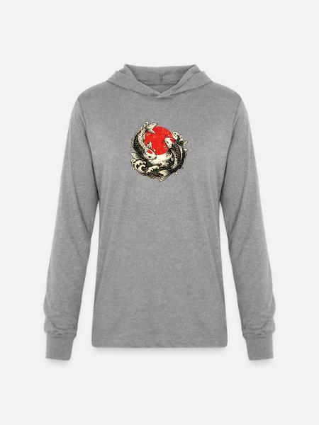 Koi Swirl Red Sun Wave - Unisex Long Sleeve Hoodie Shirt - heather grey