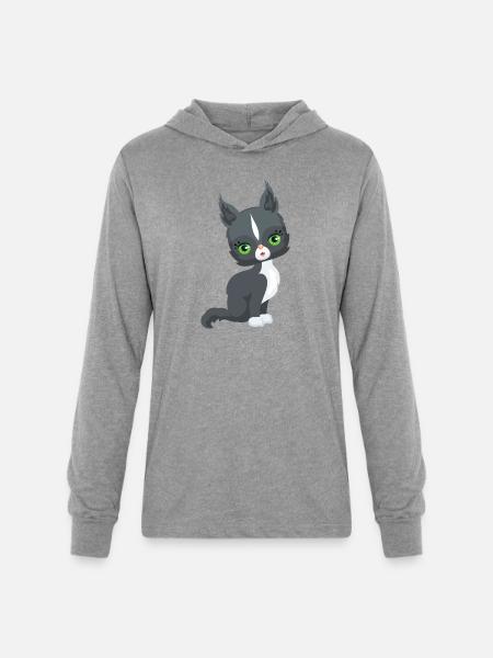 Black and White Cat - Unisex Long Sleeve Hoodie Shirt - heather grey