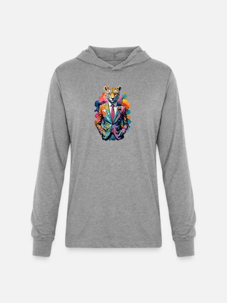 Cheetah in suit - Unisex Long Sleeve Hoodie Shirt - heather grey